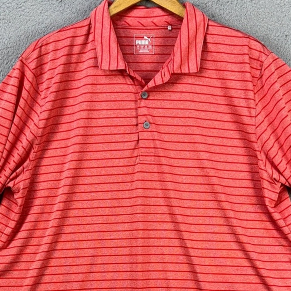 PUMA Speed Way Men Golf Polo Shirt XL Red Stripes Performance Rugby Short Sleeve